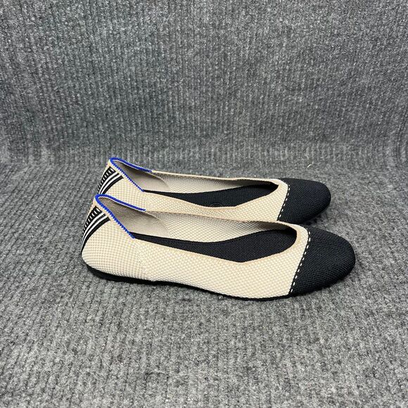Rothy’s The Squre Flats Tuxedo CapToe Cream Black Ballet Knit Slip On Women’s 7 - Picture 1 of 7